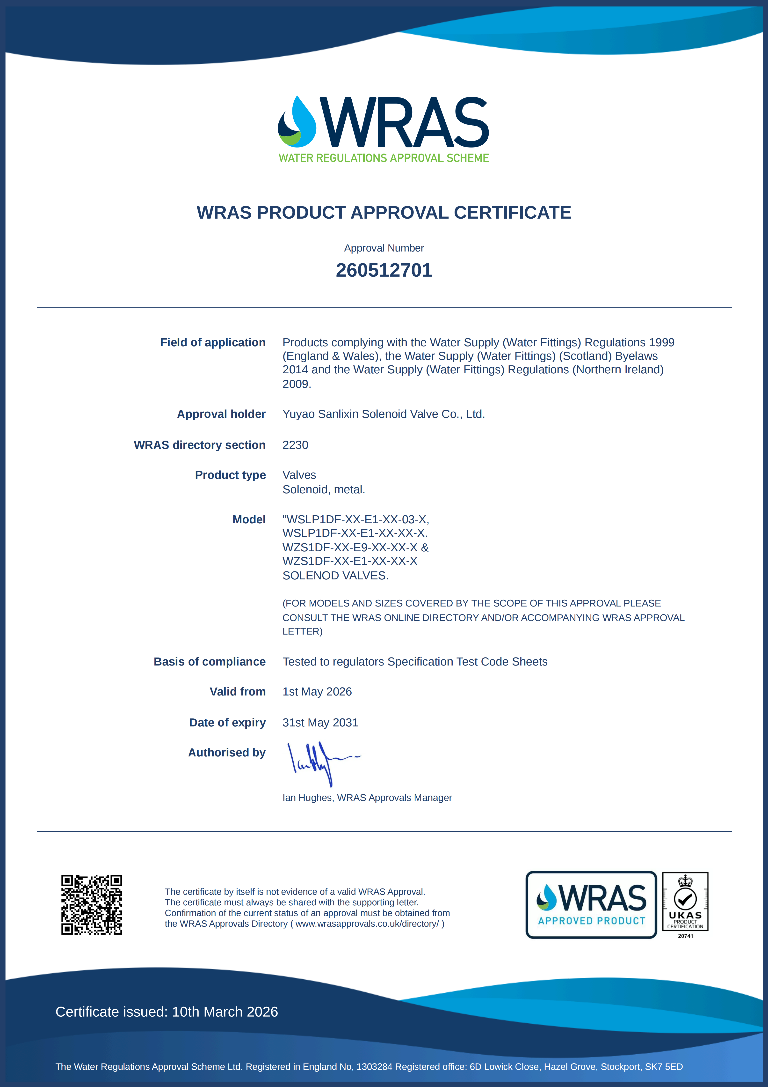 WRAS certificate